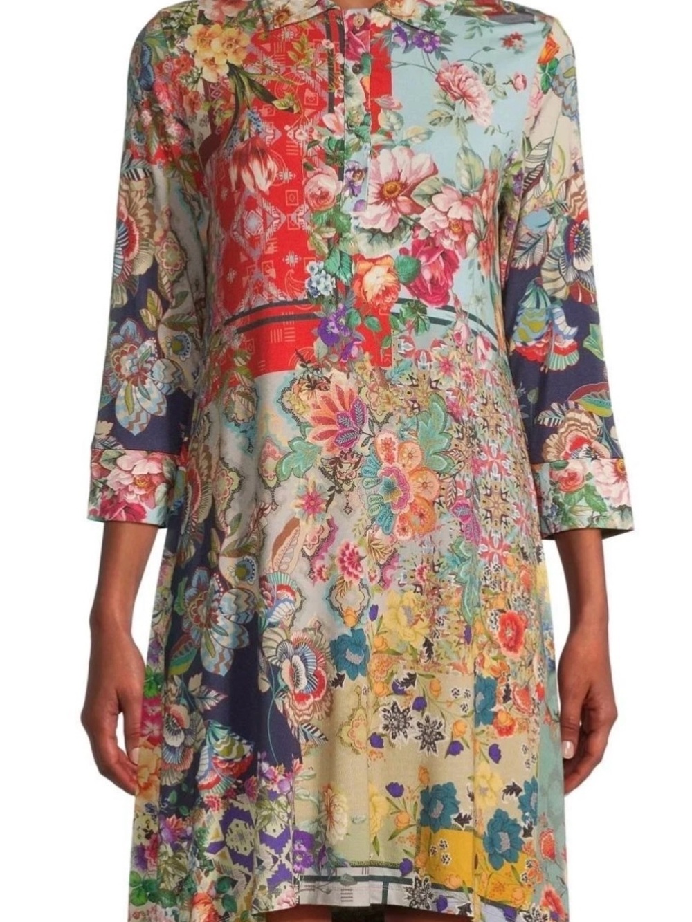 Johnny Was Otto Multicolor Floral Patchwork Mini Dress Tunic Sz L